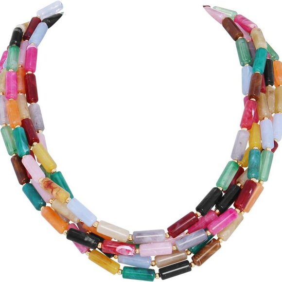 Chunky Beads Necklace Acrylic 5-Layer Jewelry Statement Necklace Handmade Strand - Picture 1 of 8